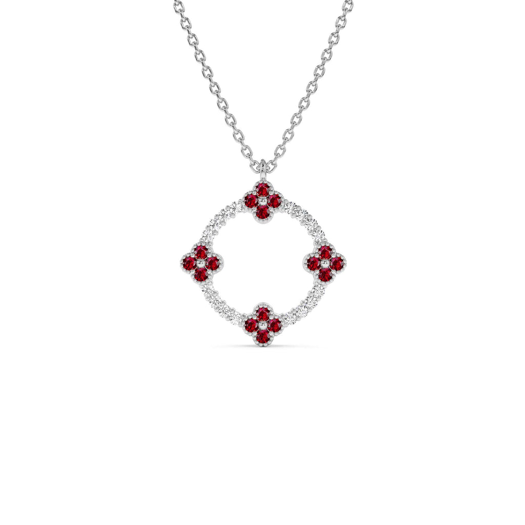 Diamond and Ruby Clover Necklace in 14K Gold — view 2