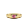 Flush Set Oval Pink Sapphire Dome Ring in 14K Gold — view 1