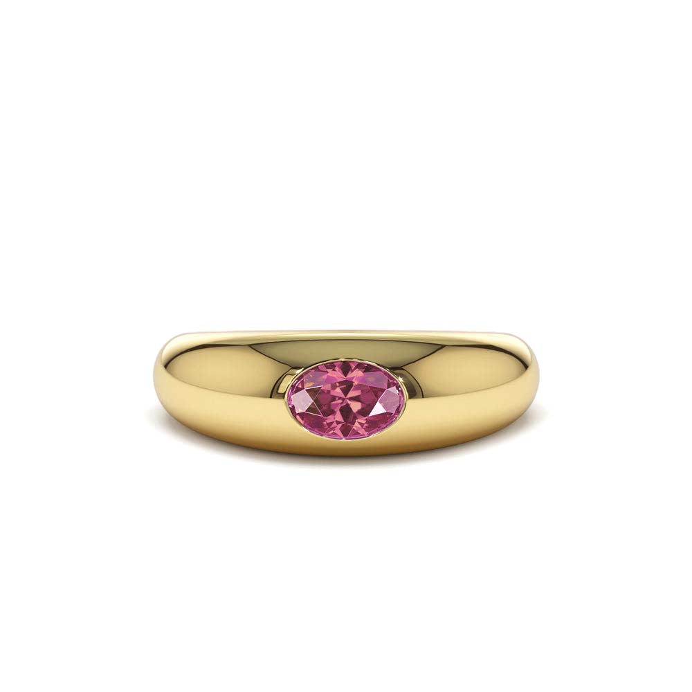 Flush Set Oval Pink Sapphire Dome Ring in 14K Gold — view 1