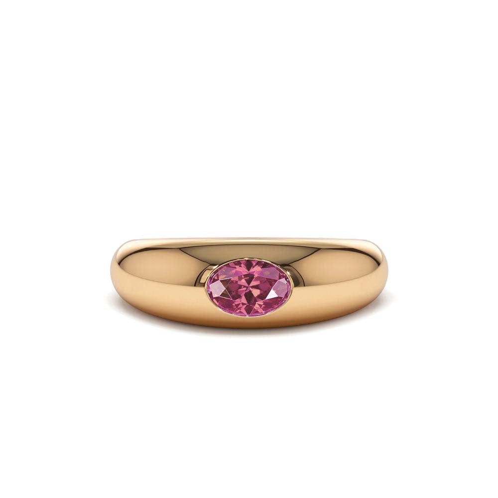 Flush Set Oval Pink Sapphire Dome Ring in 14K Gold — view 4