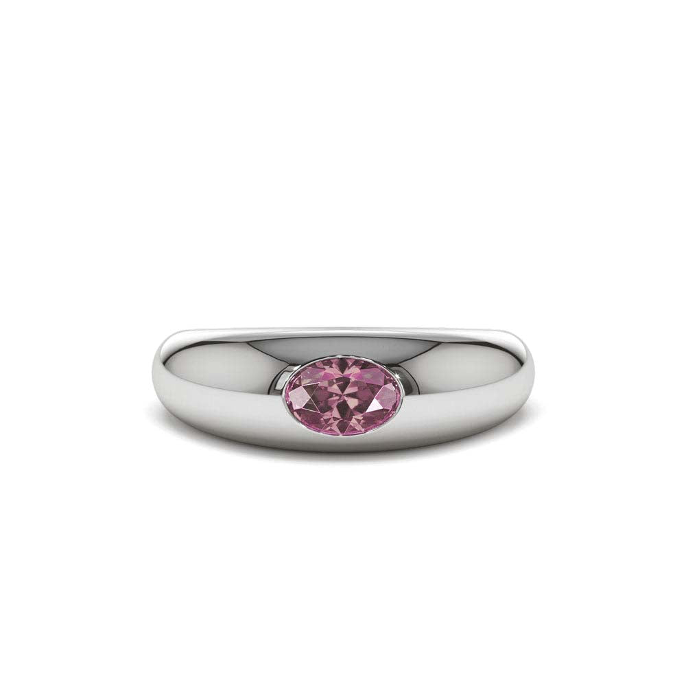 Flush Set Oval Pink Sapphire Dome Ring in 14K Gold — view 3