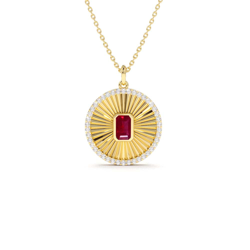 Ruby and Diamond Medallion Necklace in 14K Gold — view 1