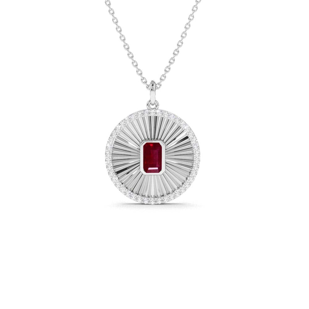 Ruby and Diamond Medallion Necklace in 14K Gold — view 2