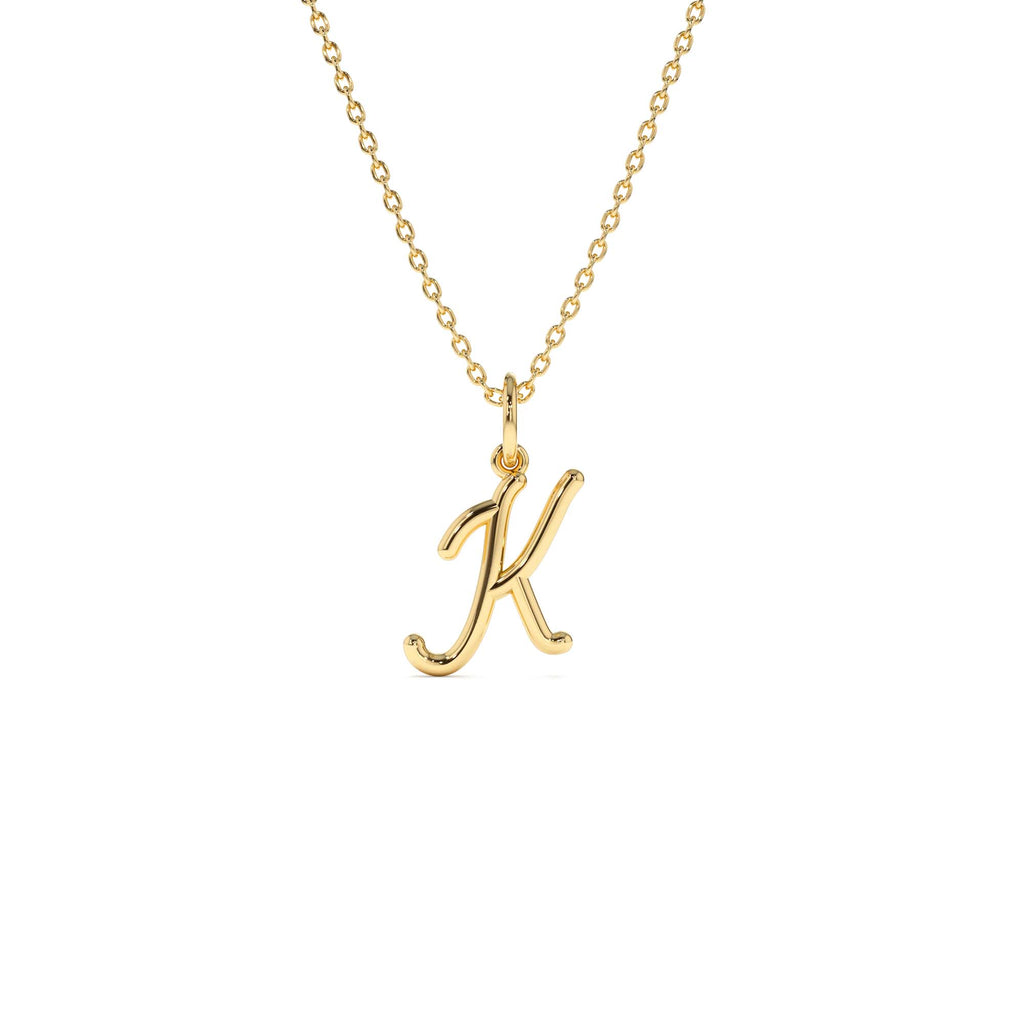 Plain Gold Script Initial Necklace in 14K Gold — view 1