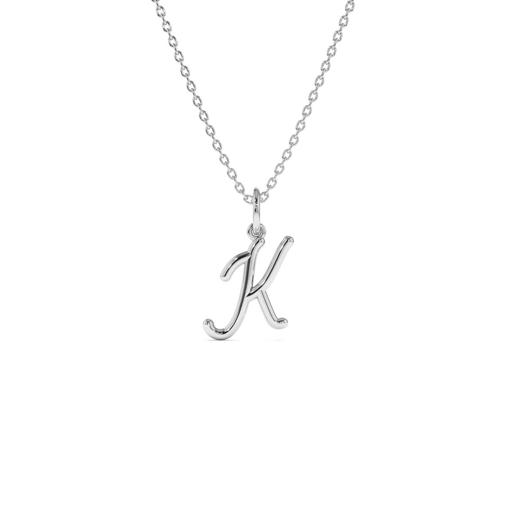 Plain Gold Script Initial Necklace in 14K Gold — view 2