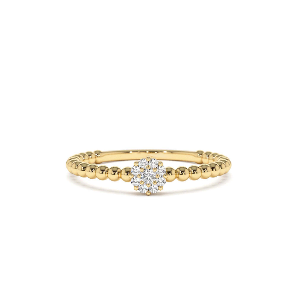 Beaded Floral Diamond Ring in 14K Gold — view 1