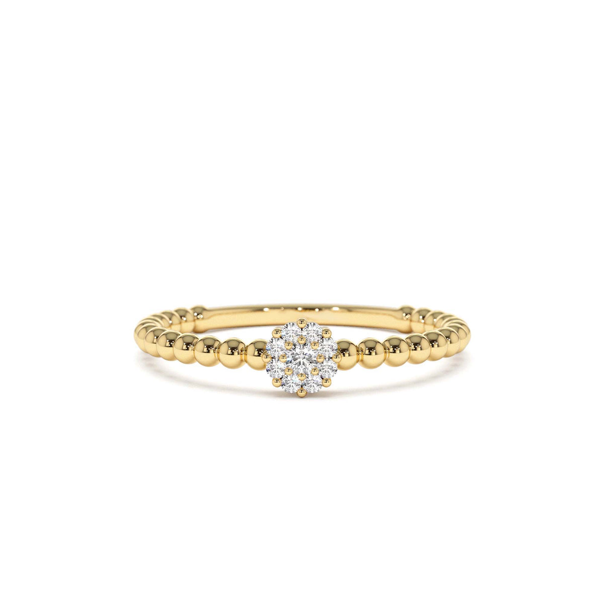 Beaded Floral Diamond Ring in 14K Gold — view 1