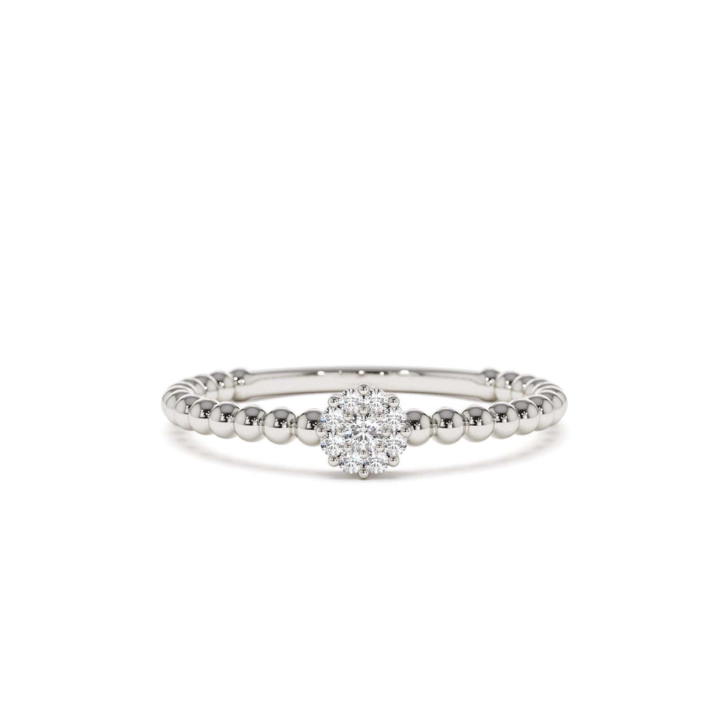 Beaded Floral Diamond Ring in 14K Gold — view 4