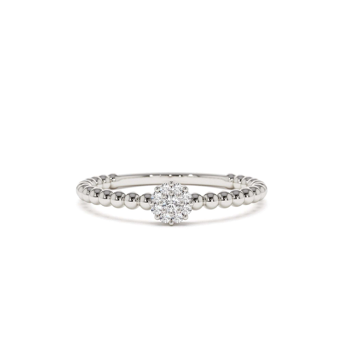 Beaded Floral Diamond Ring in 14K Gold — view 4