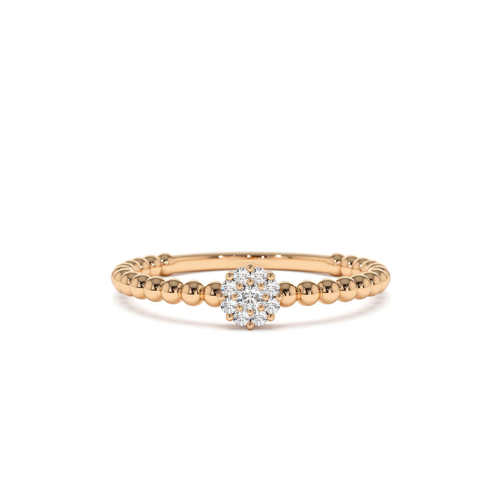 Beaded Floral Diamond Ring in 14K Gold — view 5