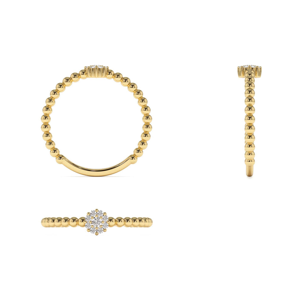 Beaded Floral Diamond Ring in 14K Gold — view 2