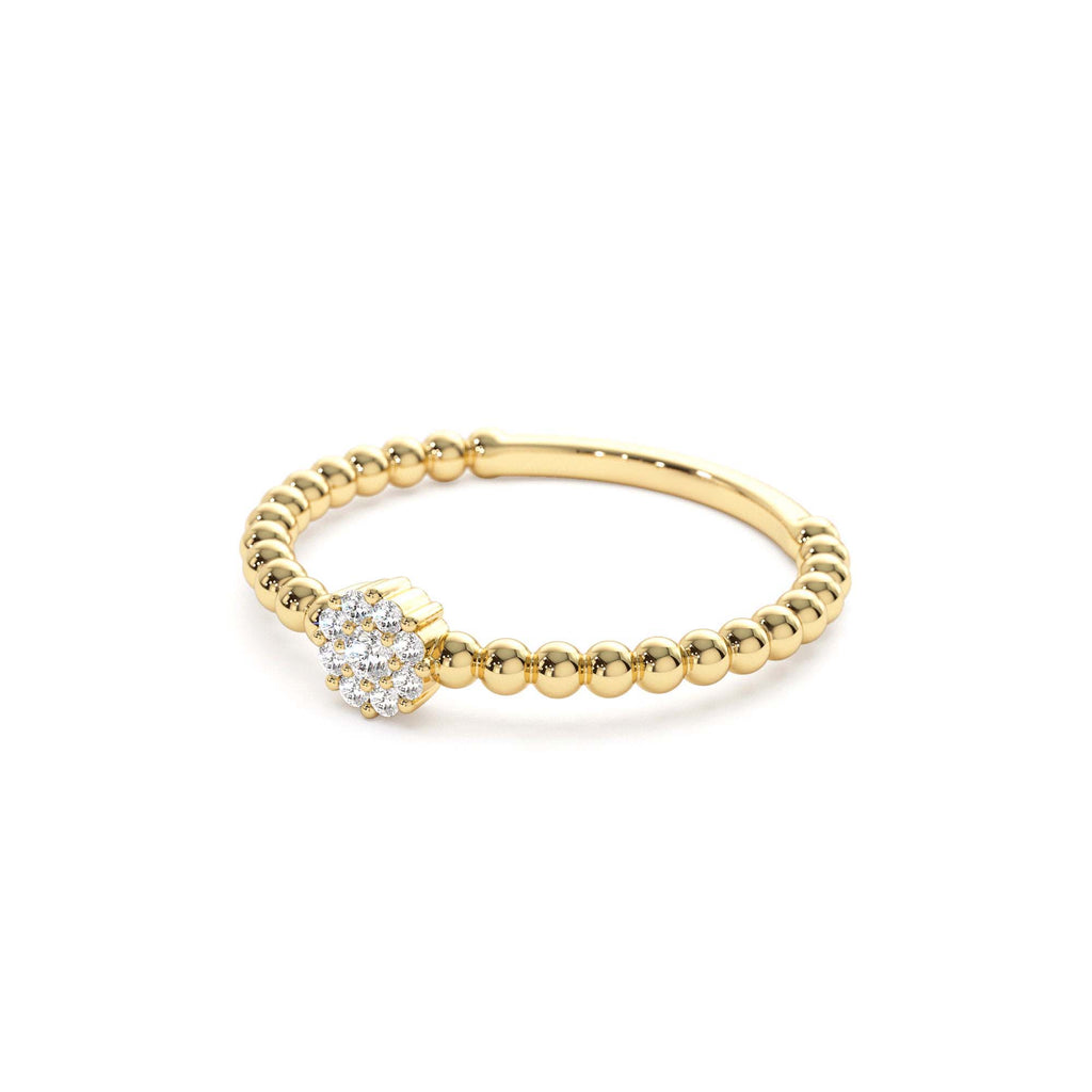 Beaded Floral Diamond Ring in 14K Gold — view 3