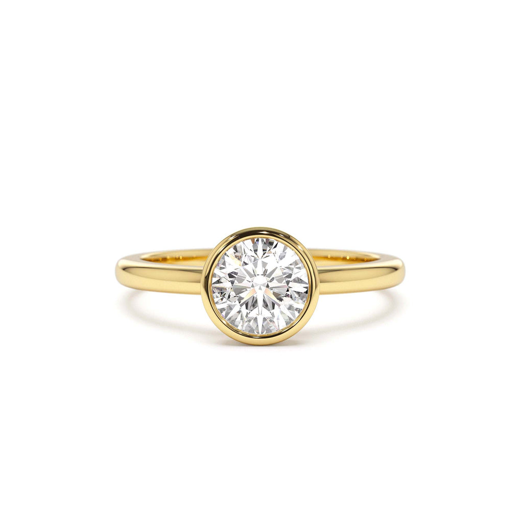 0.75 - 1.50 CTW Bezel Setting Round Shape Lab-Grown Diamond Engagement Ring in 14K Gold — view 1