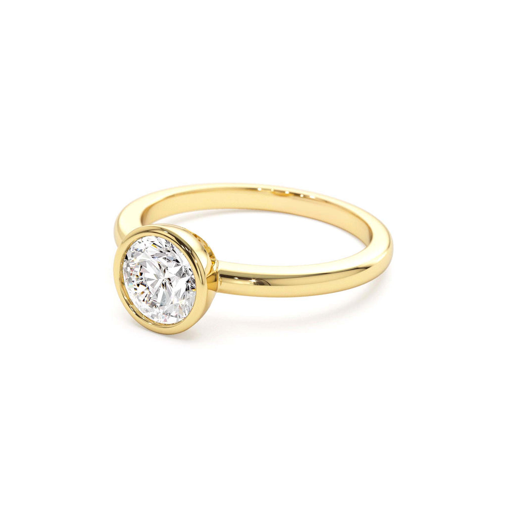 0.75 - 1.50 CTW Bezel Setting Round Shape Lab-Grown Diamond Engagement Ring in 14K Gold — view 2