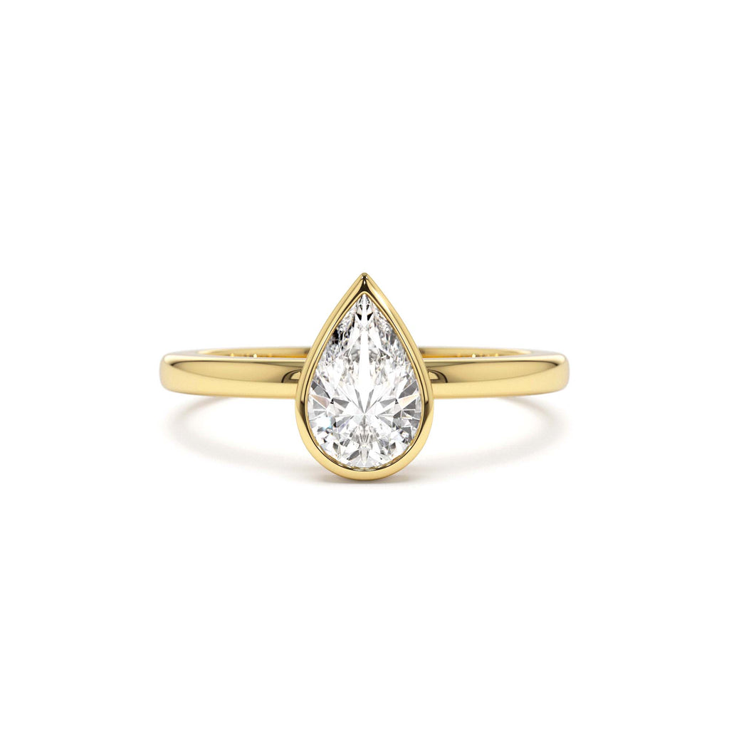 0.75 - 1.50 CTW Bezel Setting Pear Shaped Lab-Grown Diamond Engagement Ring in 14K Gold — view 1