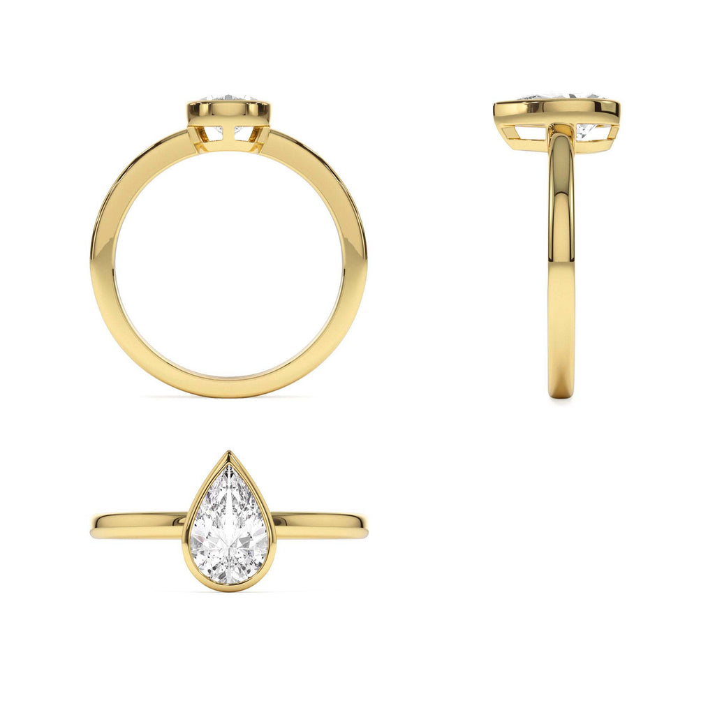 0.75 - 1.50 CTW Bezel Setting Pear Shaped Lab-Grown Diamond Engagement Ring in 14K Gold — view 3