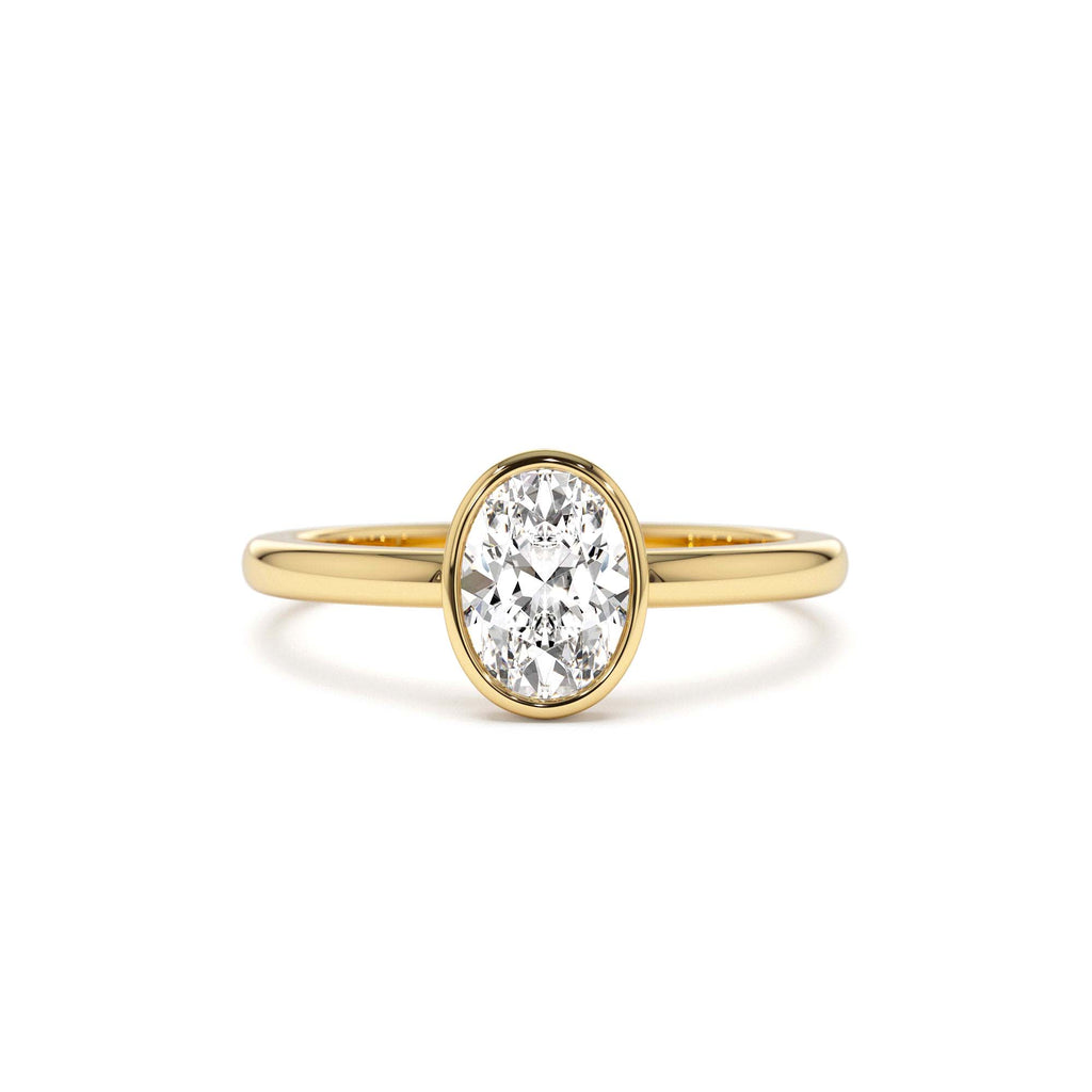 0.75 - 1.50 CTW Bezel Setting Oval Shaped Lab-Grown Diamond Engagement Ring in 14K Gold — view 1