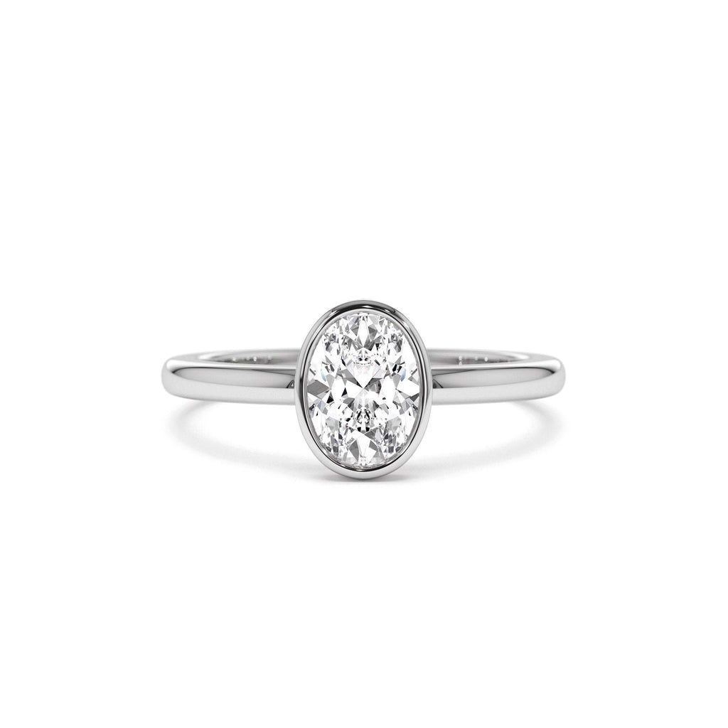 0.75 - 1.50 CTW Bezel Setting Oval Shaped Lab-Grown Diamond Engagement Ring in 14K Gold — view 4