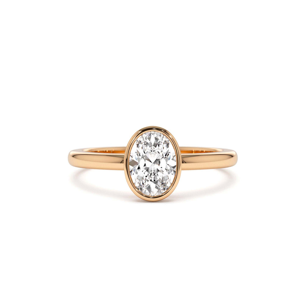 0.75 - 1.50 CTW Bezel Setting Oval Shaped Lab-Grown Diamond Engagement Ring in 14K Gold — view 5