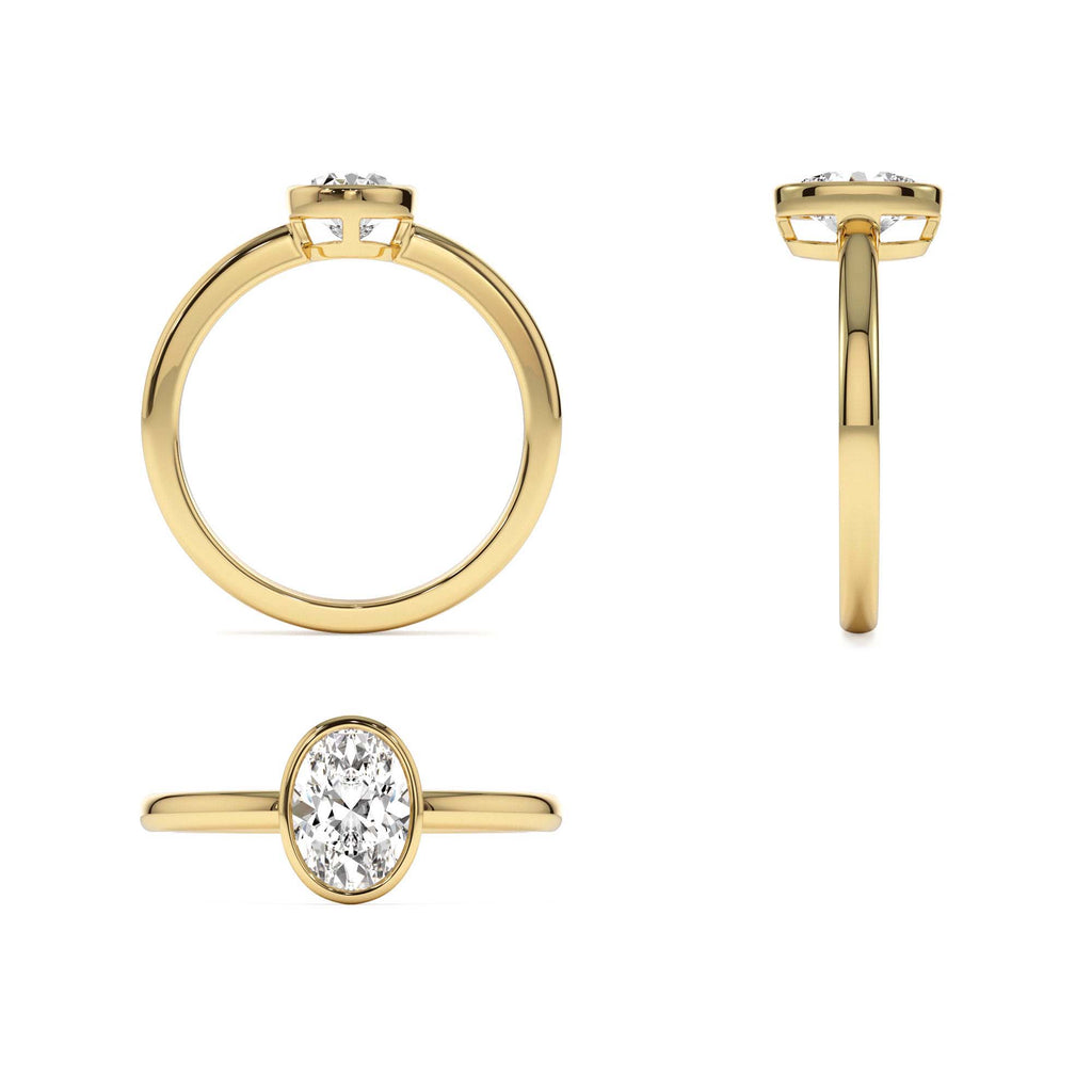 0.75 - 1.50 CTW Bezel Setting Oval Shaped Lab-Grown Diamond Engagement Ring in 14K Gold — view 3