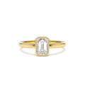 0.75 - 1.50 CTW Bezel Setting Emerald Cut Lab-Grown Diamond Engagement Ring in 14K Gold — view 1