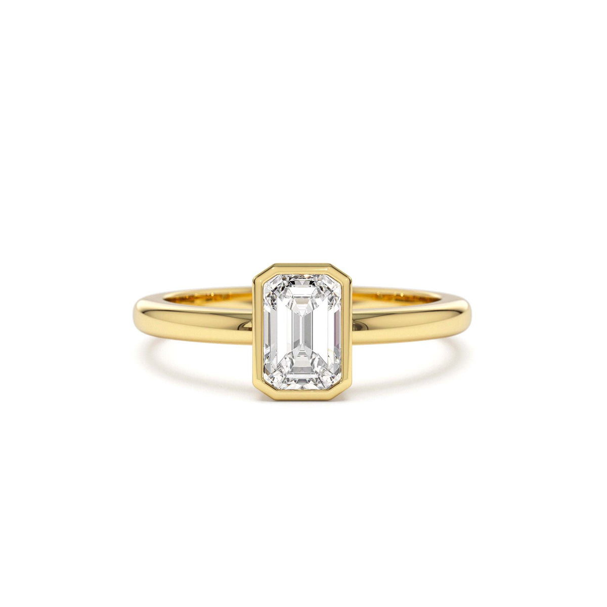 0.75 - 1.50 CTW Bezel Setting Emerald Cut Lab-Grown Diamond Engagement Ring in 14K Gold — view 1