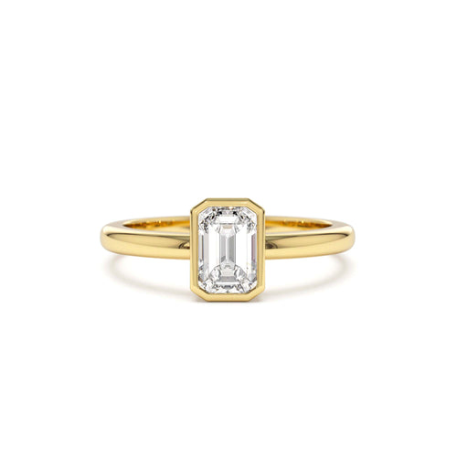 0.75 - 1.50 CTW Bezel Setting Emerald Cut Lab-Grown Diamond Engagement Ring in 14K Gold — view 1