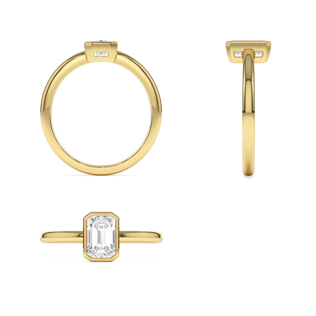 0.75 - 1.50 CTW Bezel Setting Emerald Cut Lab-Grown Diamond Engagement Ring in 14K Gold — view 3