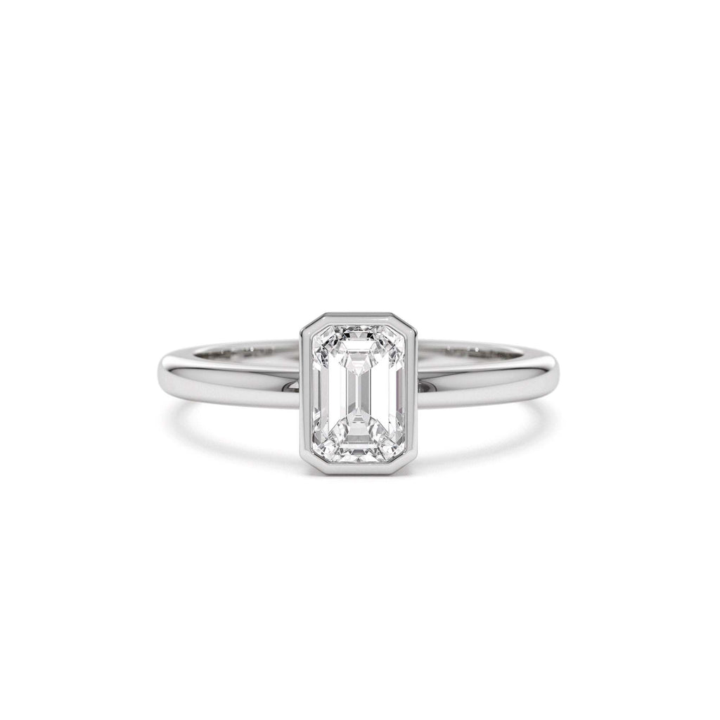0.75 - 1.50 CTW Bezel Setting Emerald Cut Lab-Grown Diamond Engagement Ring in 14K Gold — view 4