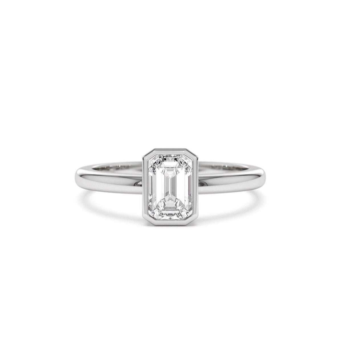 0.75 - 1.50 CTW Bezel Setting Emerald Cut Lab-Grown Diamond Engagement Ring in 14K Gold — view 4