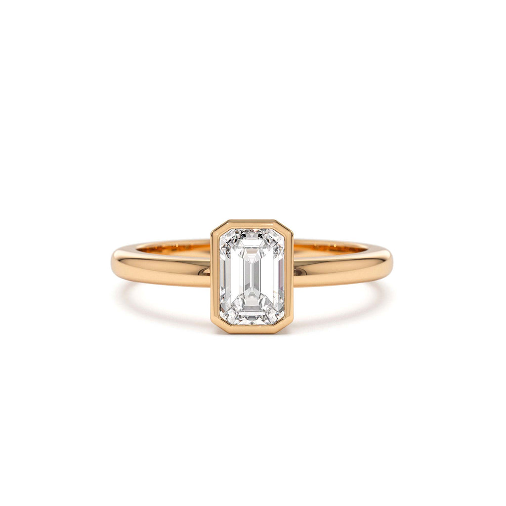 0.75 - 1.50 CTW Bezel Setting Emerald Cut Lab-Grown Diamond Engagement Ring in 14K Gold — view 5