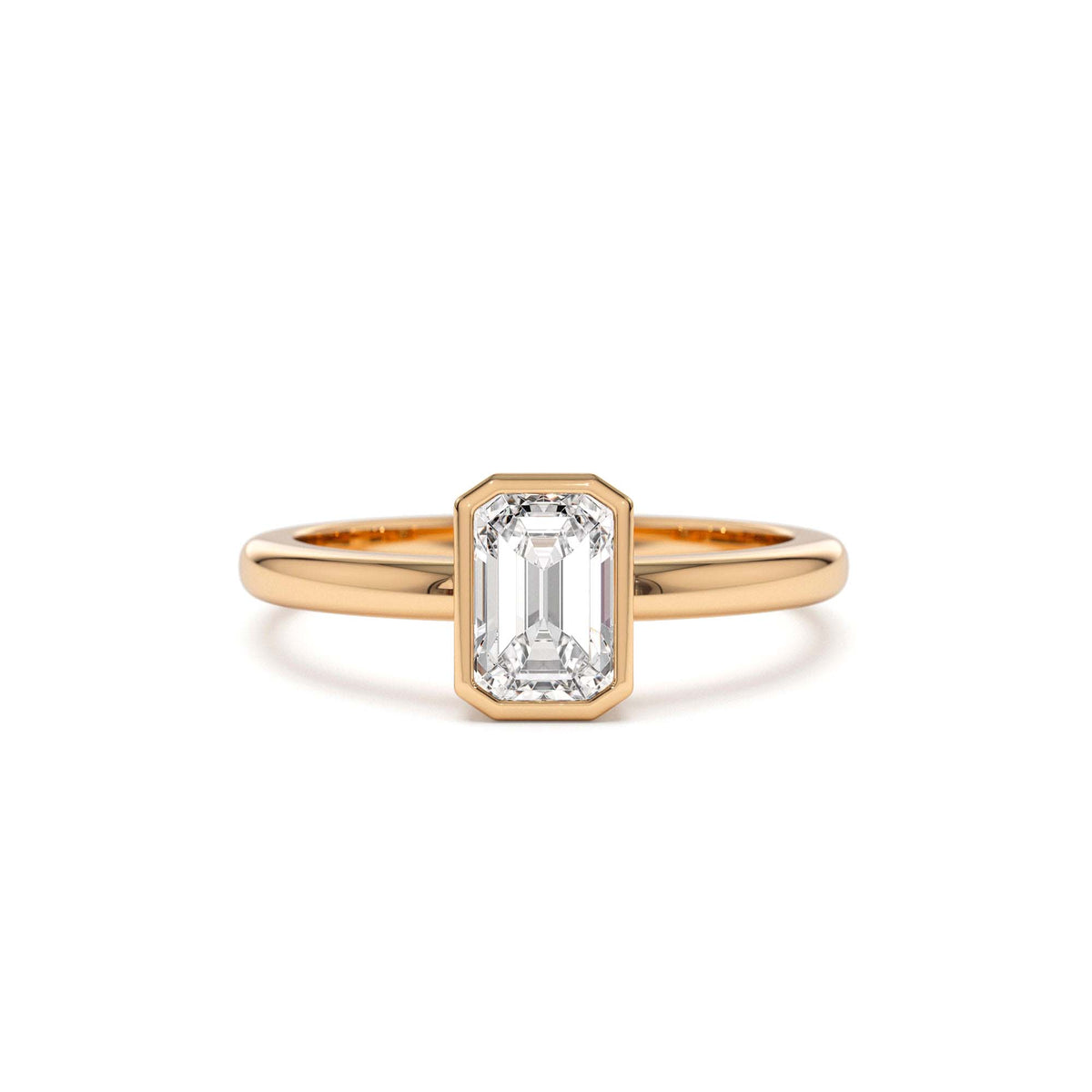 0.75 - 1.50 CTW Bezel Setting Emerald Cut Lab-Grown Diamond Engagement Ring in 14K Gold — view 5