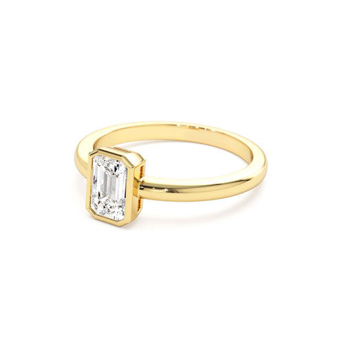 0.75 - 1.50 CTW Bezel Setting Emerald Cut Lab-Grown Diamond Engagement Ring in 14K Gold — view 2