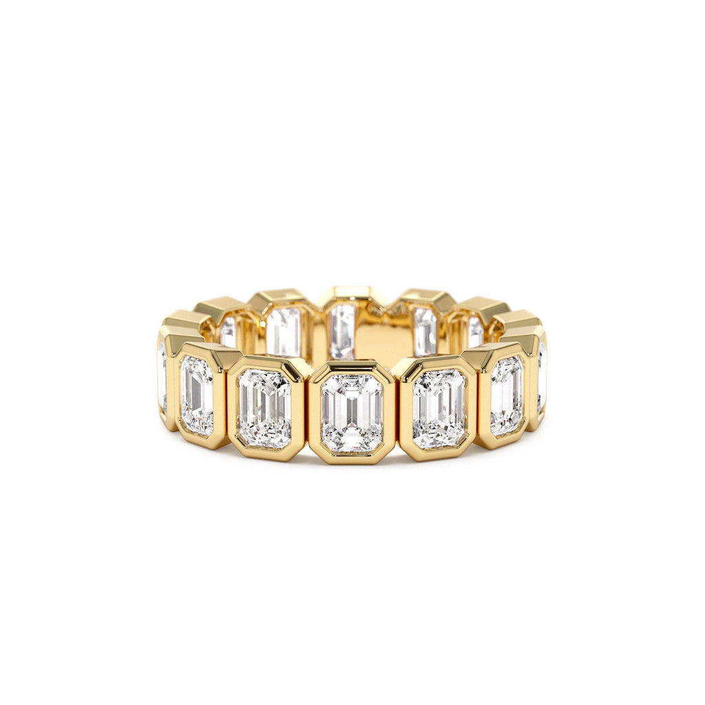 3.50 CTW Bezel Setting Full Eternity Emerald Cut Lab-Grown Diamond Wedding Ring in 14K Gold — view 1