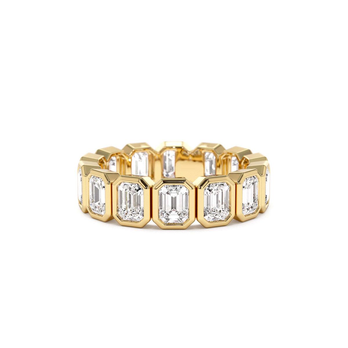 3.50 CTW Bezel Setting Full Eternity Emerald Cut Lab-Grown Diamond Wedding Ring in 14K Gold — view 1