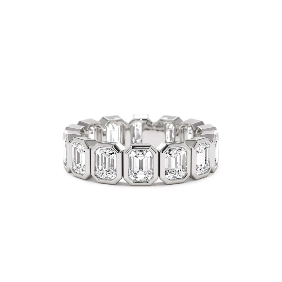 3.50 CTW Bezel Setting Full Eternity Emerald Cut Lab-Grown Diamond Wedding Ring in 14K Gold — view 4