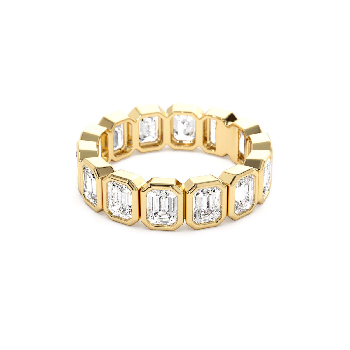3.50 CTW Bezel Setting Full Eternity Emerald Cut Lab-Grown Diamond Wedding Ring in 14K Gold — view 2