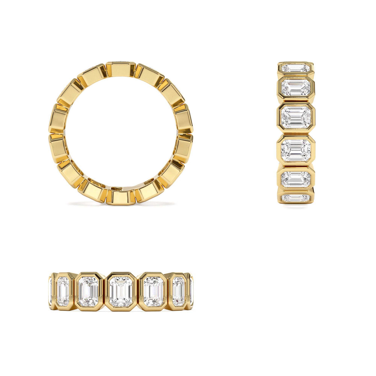 3.50 CTW Bezel Setting Full Eternity Emerald Cut Lab-Grown Diamond Wedding Ring in 14K Gold — view 3