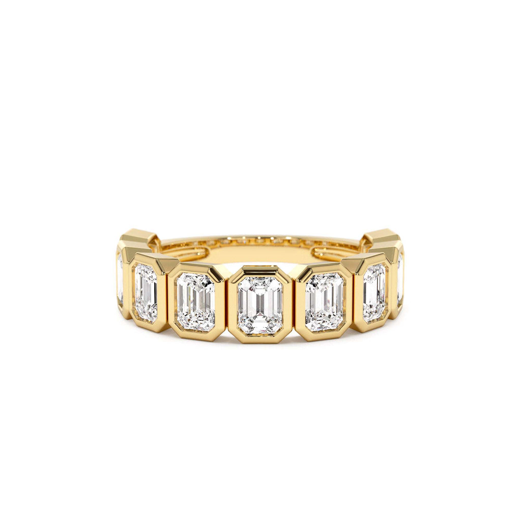 1.90 CTW Bezel Setting Nine Stone Emerald Cut Lab-Grown Diamond Wedding Ring in 14K Gold — view 1