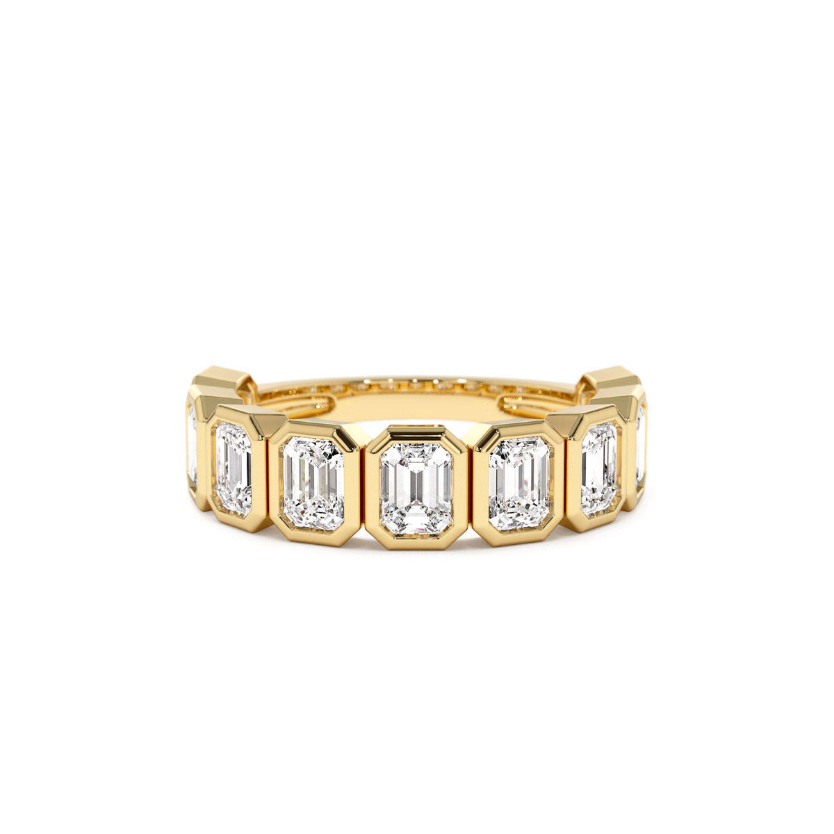 1.90 CTW Bezel Setting Nine Stone Emerald Cut Lab-Grown Diamond Wedding Ring in 14K Gold — view 1