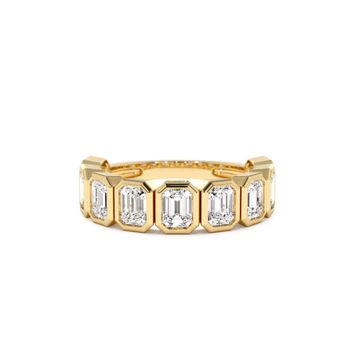1.90 CTW Bezel Setting Nine Stone Emerald Cut Lab-Grown Diamond Wedding Ring in 14K Gold — view 1