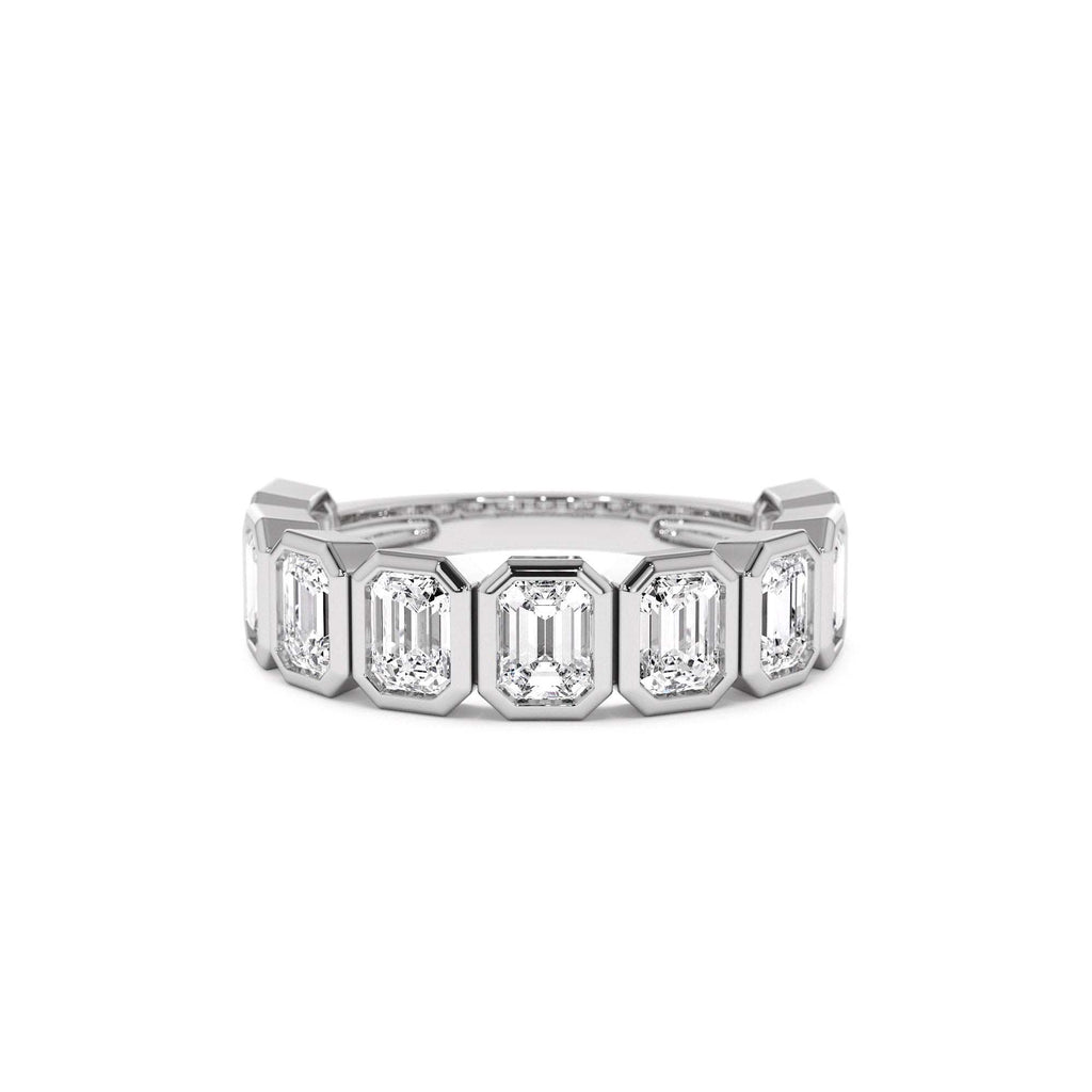 1.90 CTW Bezel Setting Nine Stone Emerald Cut Lab-Grown Diamond Wedding Ring in 14K Gold — view 4