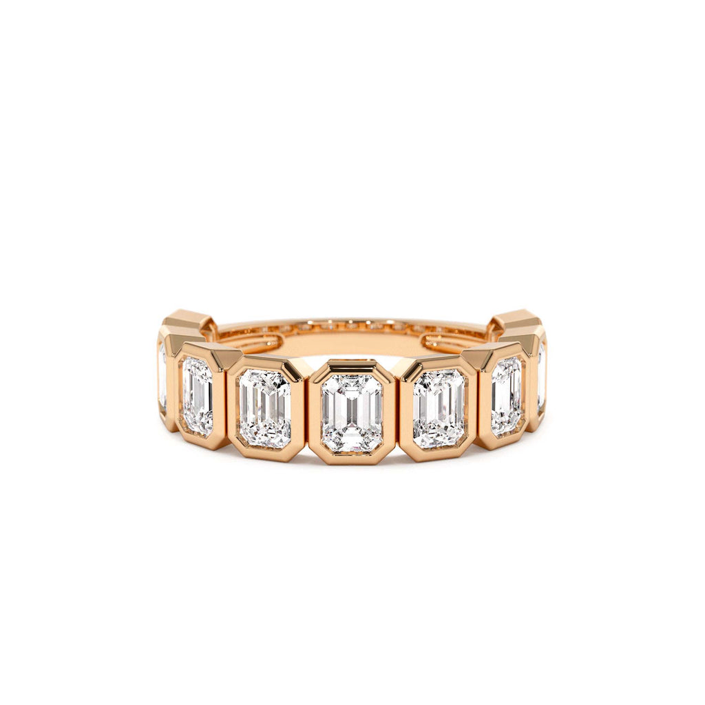 1.90 CTW Bezel Setting Nine Stone Emerald Cut Lab-Grown Diamond Wedding Ring in 14K Gold — view 5