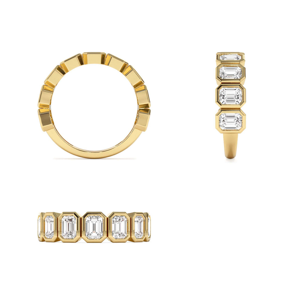 1.90 CTW Bezel Setting Nine Stone Emerald Cut Lab-Grown Diamond Wedding Ring in 14K Gold — view 3