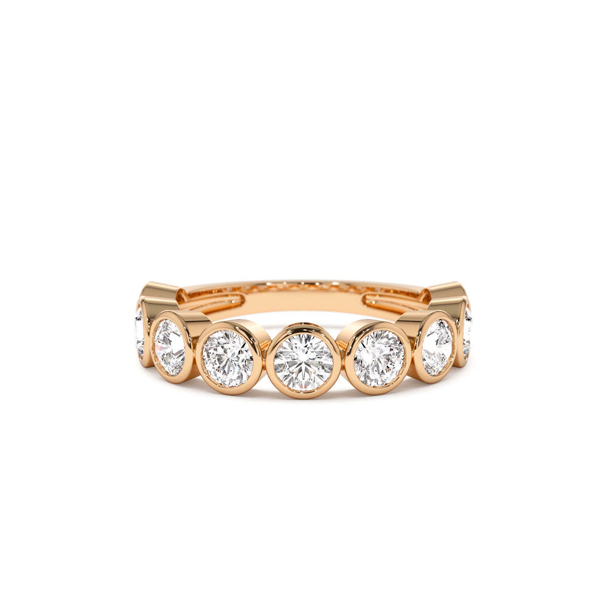 1.75 CTW Bezel Setting Nine Stone Round Lab-Grown Diamond Wedding Ring in 14K Gold — view 5
