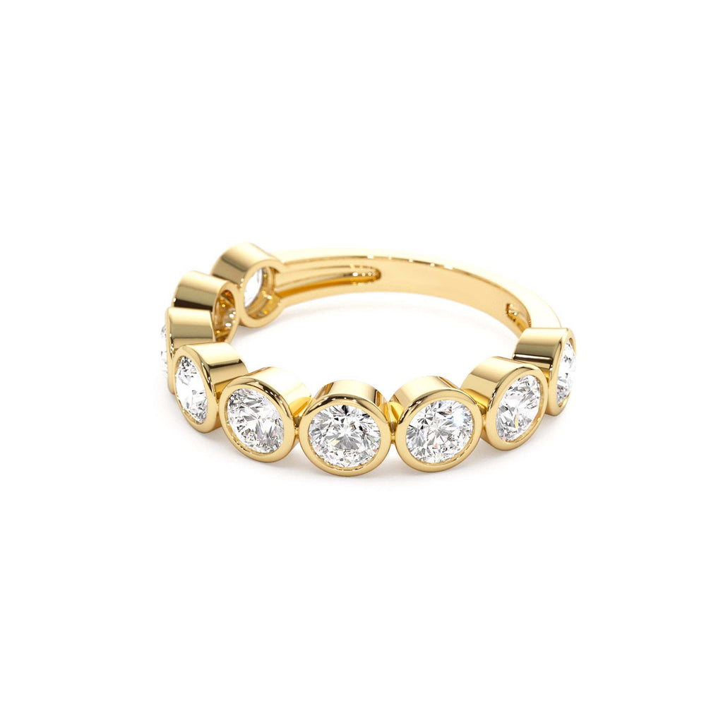 1.75 CTW Bezel Setting Nine Stone Round Lab-Grown Diamond Wedding Ring in 14K Gold — view 2