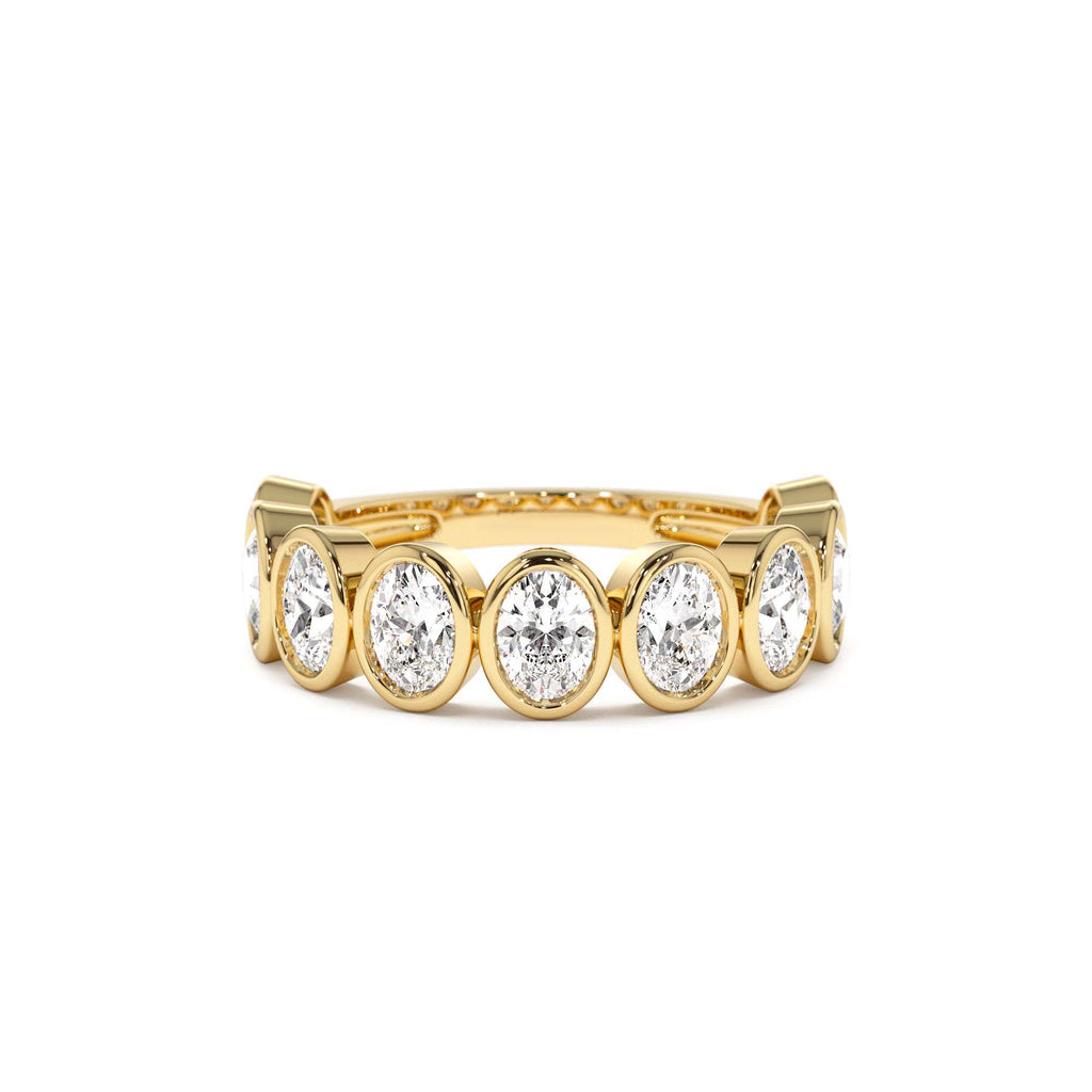 1.75 CTW Bezel Setting Nine Stone Oval Shape Lab-Grown Diamond Ring in 14K Gold — view 1