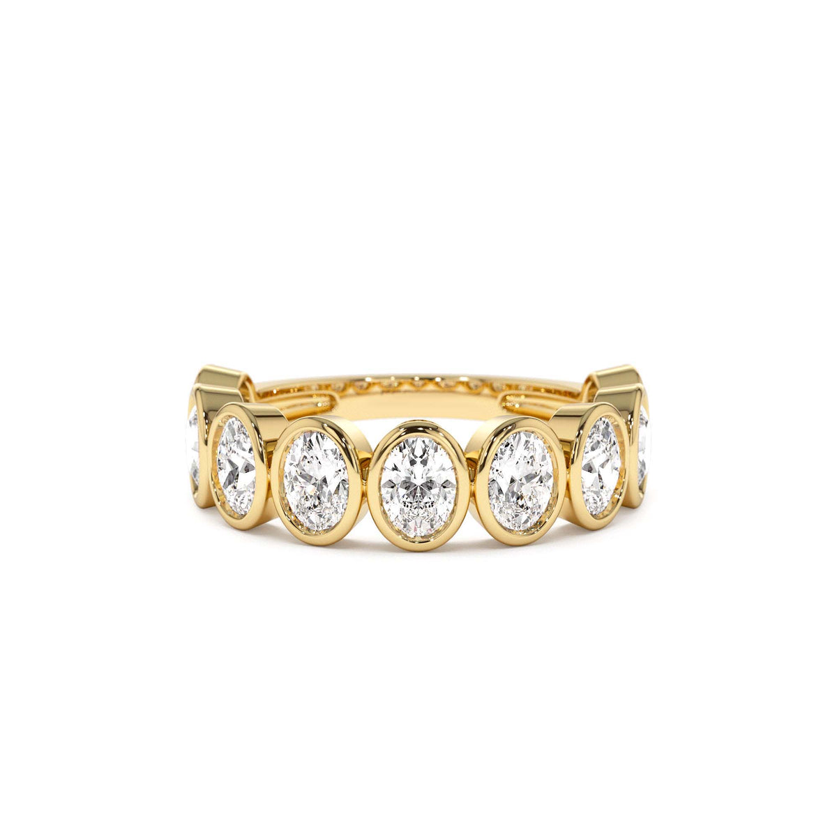 1.75 CTW Bezel Setting Nine Stone Oval Shape Lab-Grown Diamond Ring in 14K Gold — view 1