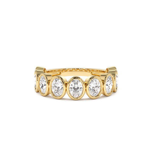 1.75 CTW Bezel Setting Nine Stone Oval Shape Lab-Grown Diamond Ring in 14K Gold — view 1