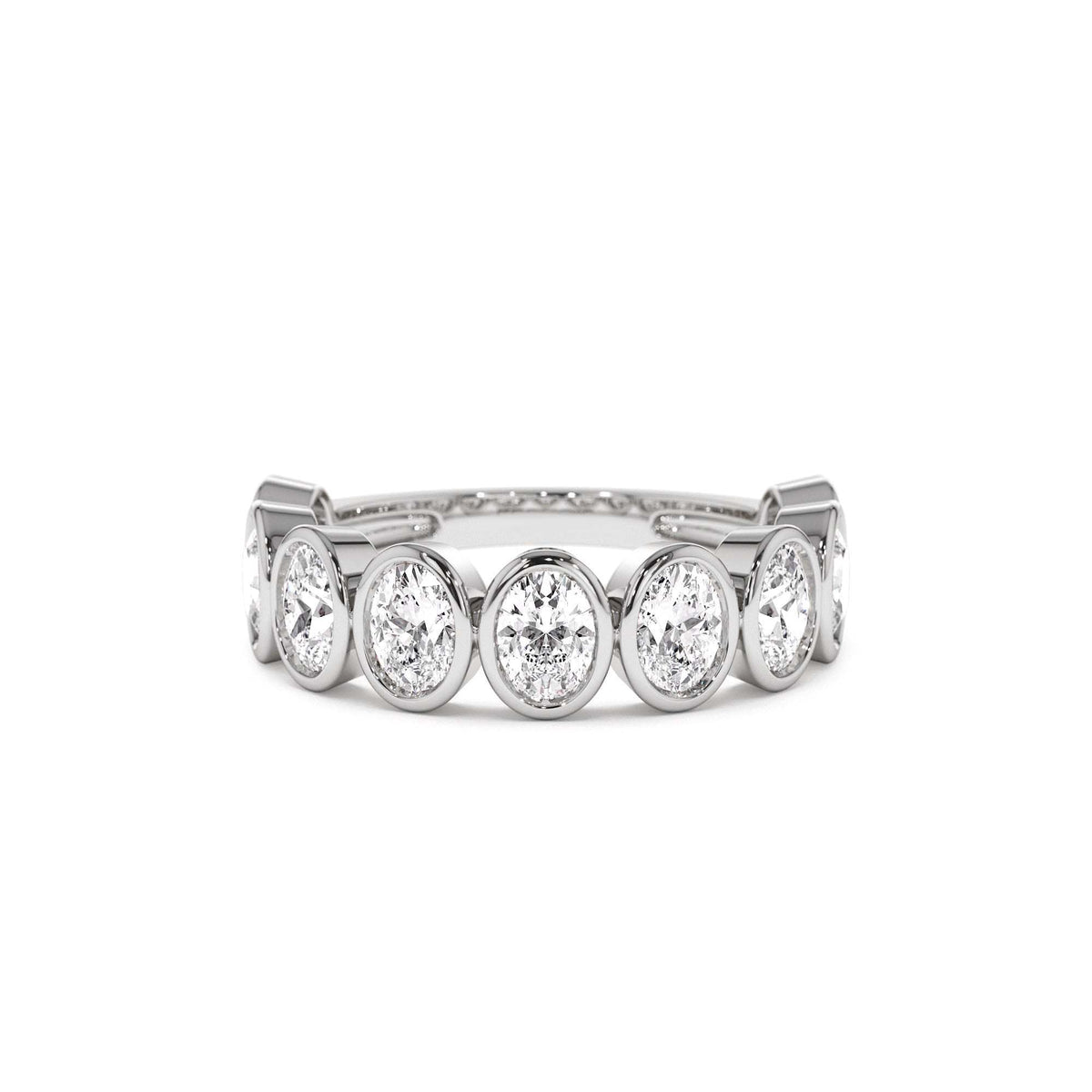 1.75 CTW Bezel Setting Nine Stone Oval Shape Lab-Grown Diamond Ring in 14K Gold — view 4